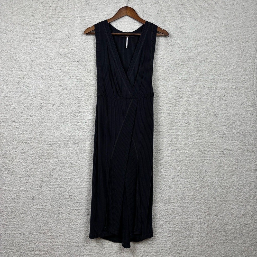 Free People Dress Womens XS‎ Black Rising Sun Ribbed Midi Sleeveless Pull Over